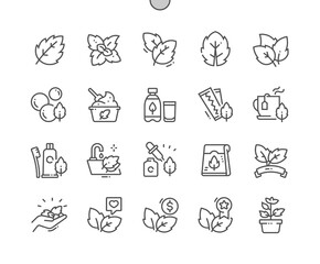 Mint leaves. Natural herbal. Food shop, supermarket. Menu for cafe. Mint toothpaste. Pixel Perfect Vector Thin Line Icons. Simple Minimal Pictogram