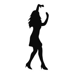 Silhouette of a dancing girl, a woman in a dress and shoes performs a dance. Vector illustration silhouette of a female isolated on a white background