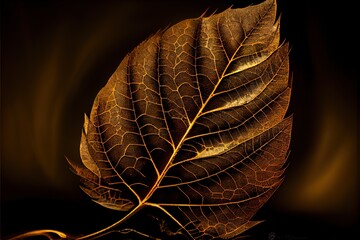 golden leaf with textures close up macro