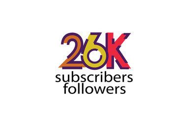 26K, 26.000 subscribers or followers blocks style with 3 colors on white background for social media and internet-vector