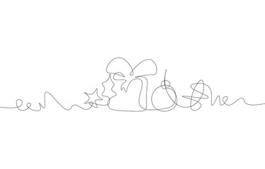 Continuous line festival. Christmas and New Year wallpaper concept. Vector illustration minimalist style single line. Hand writing doodles on a white background.