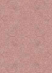 Hand-drawn abstract seamless ornament. Purple on a pale pink background. Paper texture. Digital artwork, A4. (pattern: p07-1d)