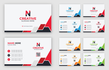 Multipurpose corporate business card template with blue, green, red, and yellow colors