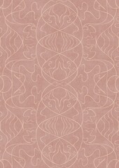 Hand-drawn abstract seamless ornament. Light semi transparent pale pink on a pale pink background. Paper texture. Digital artwork, A4. (pattern: p02-1d)