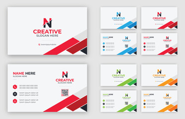 Multipurpose corporate business card template with blue, green, red, and yellow colors