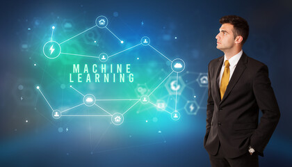 Businessman thinking about technology concept