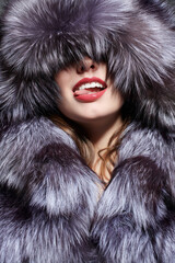 alluring girl in fur coat