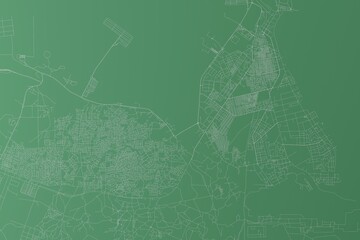 Stylized map of the streets of Djibouti made with white lines on green background. Top view. 3d render, illustration