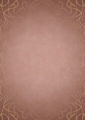 Pale pink textured paper with vignette of golden hand-drawn pattern on a darker background color. Copy space. Digital artwork, A4. (pattern: p02-1d)