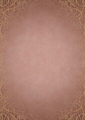 Pale pink textured paper with vignette of golden hand-drawn pattern on a darker background color. Copy space. Digital artwork, A4. (pattern: p02-2d)
