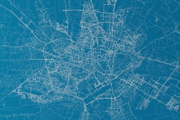 Map of the streets of Lublin (Poland) made with white lines on blue background. 3d render, illustration - obrazy, fototapety, plakaty