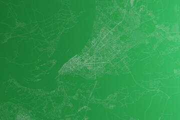 Map of the streets of Samara (Russia) made with white lines on green paper. Rough background. 3d render, illustration