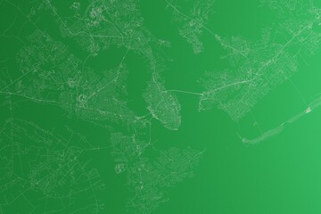 Fototapeta premium Map of the streets of Charleston (South Carolina, USA) made with white lines on green paper. Rough background. 3d render, illustration