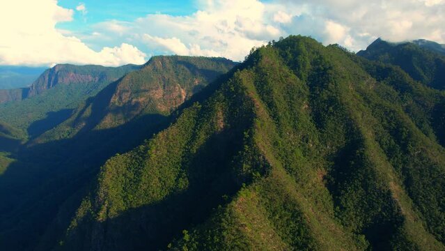 Drone flying over the "Pha Bong" viewpoint valley, a tourist and famous attraction in Mae Hong Son Province, Northern Thailand. geology of tropical forests. Nature and tourism concept. footage in 4k.
