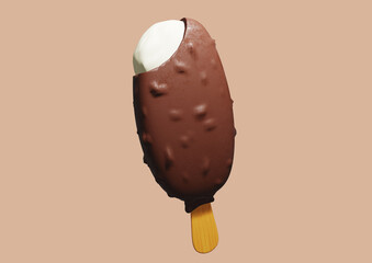 realistic ice cream on stick 3d rendering on beige background