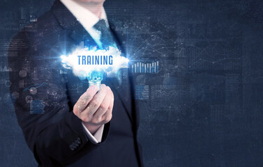 Businessman holding a light bulb, business concept