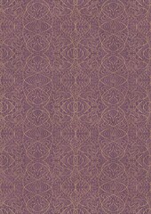 Hand-drawn unique abstract symmetrical seamless gold ornament on a purple background. Paper texture. Digital artwork, A4. (pattern: p02-2e)