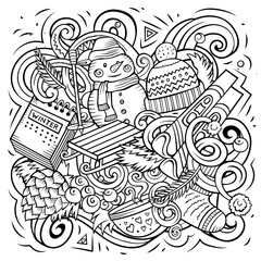 Cartoon vector doodles Winter illustration