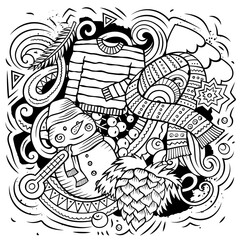 Cartoon vector doodles Winter illustration