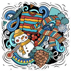 Cartoon vector doodles Winter illustration