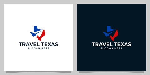 Texas state map logo design template with Air travel graphic design. Travel vector illustration. Paper plane icon, delivery symbol, creative.