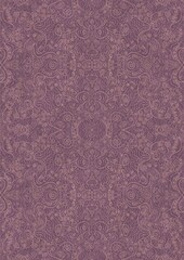 Hand-drawn abstract seamless ornament. Pale pink on a purple background. Paper texture. Digital artwork, A4. (pattern: p06d)