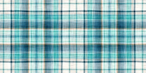 Teal rustic coastal beach house border check fabric tile. Seamless sailor flannel edging trim textile. Gingham rustic banner ribbon endless tape.