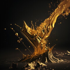 Obraz premium elegant gold splash liquid with bubbles in motion reflecting elegance and luxury 3D illustration 