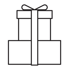 Gift box graphic icon. Vector illustrations of a rectangular gift box. 2D black and white drawing.