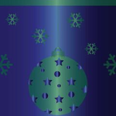Vector illustration of Green Christmas ball with blue stars decoration on blue backgrounds with green snowflakes