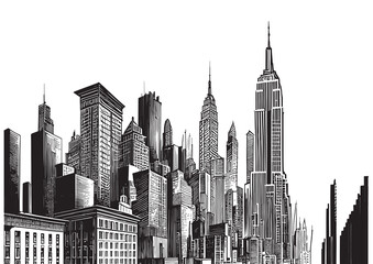 City silhouette sketch hand drawn engraved style Vector illustration