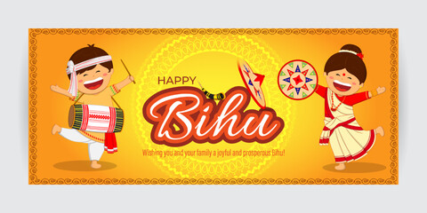 Vector illustration of Happy Bihu Assamese New Year Harvest festival