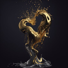 Gold heart liquid splash for romance valentines day 