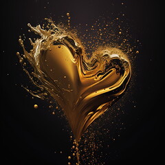 Gold heart liquid splash for romance valentines day 