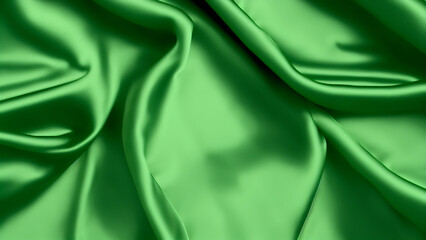 Beautiful smooth elegant green satin silk, abstract background design with copy space. luxury high quality fabric with a silky and shiny texture that has a ripple pattern. Great as a creative backdrop