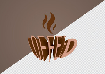 Coffee lettering in coffee cup shape for banner or poster. 3D Design element. İsolated background