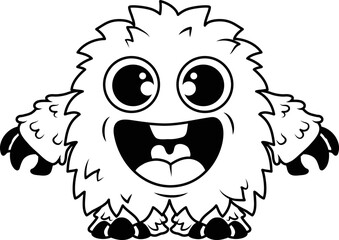 Funny and Cute Alien Monster Clipart. Black and White style