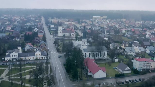 Beautiful cityscape view of Suprasl, Poland, aerial, drone