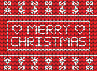 Happy New Year Knitting Merry Christmas tree on Red background Digital vector Design For Print sweater decor Border 