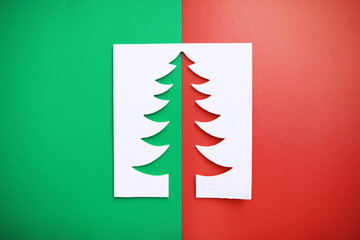 Naklejka na ściany i meble Christmas tree paper cutting design papercraft card.