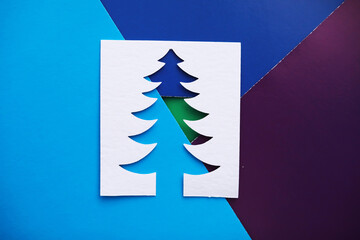 Christmas tree paper cutting design papercraft card.
