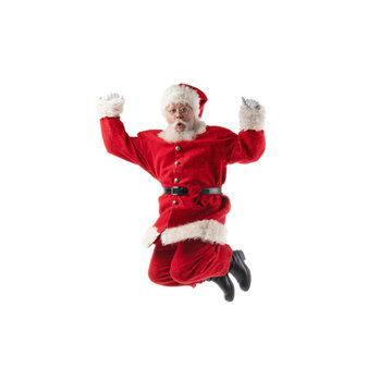 Santa Claus jumping isolated on white