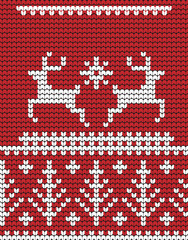 Happy New Year Knitting Merry Christmas tree reindeer on Red background Digital vector Design For Print sweater decor Border 