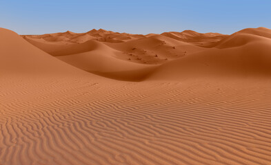 Fototapeta na wymiar Beautiful sand dunes in the Sahara desert with amazing cloudy sky - Sahara, Morocco