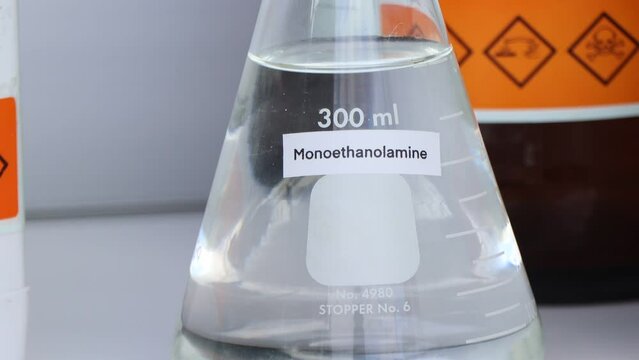 Monoethanolamine in glass, chemical in the laboratory and industry