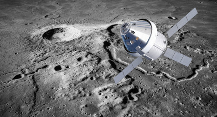 Orion spacecraft flight in space on orbit of moon. "Elements of this image furnished by NASA © muratart