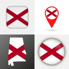 Set Alabama state flag. Vector illustration.