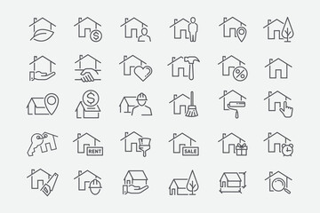 Home flat icons set. House icons pack. Residential building icons. Homepage. Property. Real estate icons. Vector illustration