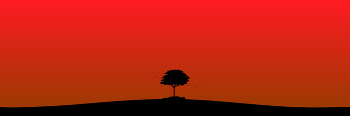 simple sunrise landscape scenery vector illustration good for web banner, ads banner, tourism banner, wallpaper, background template, and adventure design backdrop