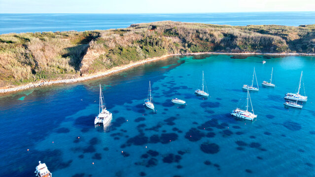 yachts moored on the Susak island, Croatia
